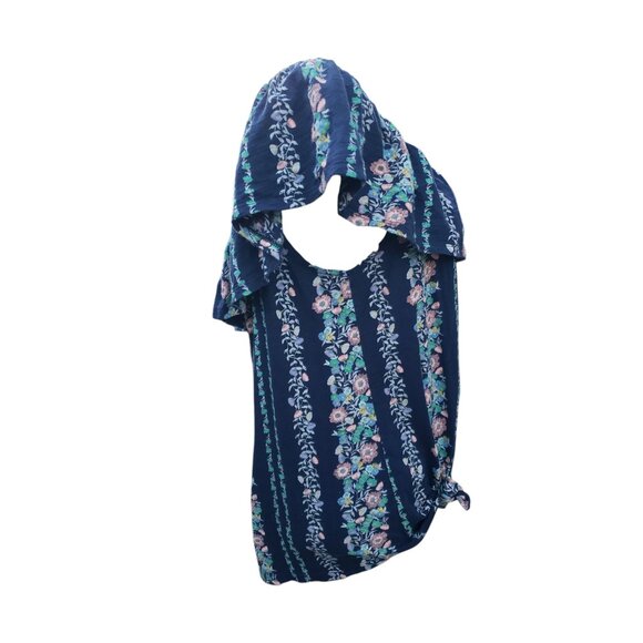 Womens Old Navy Sleeveless Navy Blue Floral Ruffled Blouse Large - Picture 3 of 7